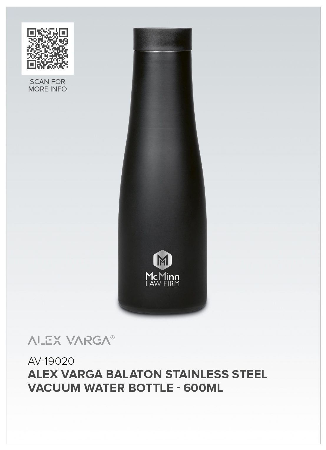 AV-19020 - Alex Varga Balaton Stainless Steel Vacuum Water Bottle - 600ml - Catalogue Image
